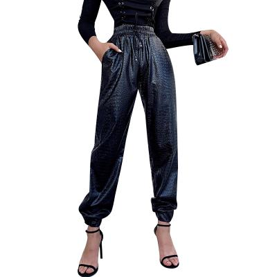 China New Design Anti-Wrinkle New Design High Waisted Elasticity PU Overall Oversize Pants For Women Leather Pants for sale