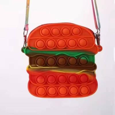 China Silicone extrusion toy bag fashion silicone bag coin purse children's education decompression toy hamburger bag for sale