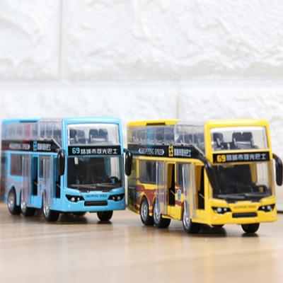 China Toy Wholesale New Design Diecast School Bus Model Double Decker Toys With 1:36 Alloy Pullback Sound Light Model Car Toys For Children for sale