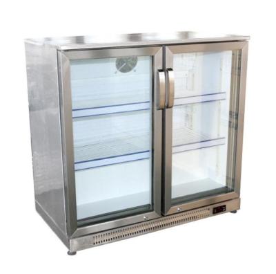 China Single-Temperature Stainless Steel Double Door Beer Cooler Bar Fridge Door Back Bar Glass Cooler Under Counter Bottle Beer Fridge for sale