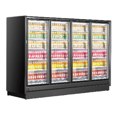 China Commercial Upright Single-Temperature Grocery Beverage Display Cooler 4 Door Glass Refrigerator for sale