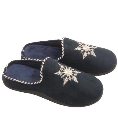 China Navy Blue Snowflake Embroidery Pattern Lace Collar Simplicity Lightweight Women Style Indoor Slippers for sale