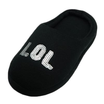 China Sequins Light English Silver Black Words Slippers Indoor Home Slippers For Kids for sale