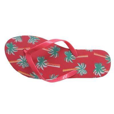 China Fashion trend flip flop women class unique design red luminous PE coconut tree color summer ocean beach flip flop for sale