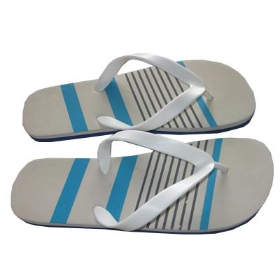 China Fashion trend hot sale PVC strap white stripes printed PE midsole screen printing men fail flip flops sandals for sale