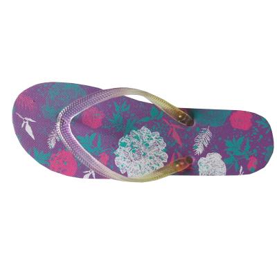 China Fashion Trend Rose Grass Pattern Screen Printing Young Women Purple Outsole Colorful Flip Flop for sale