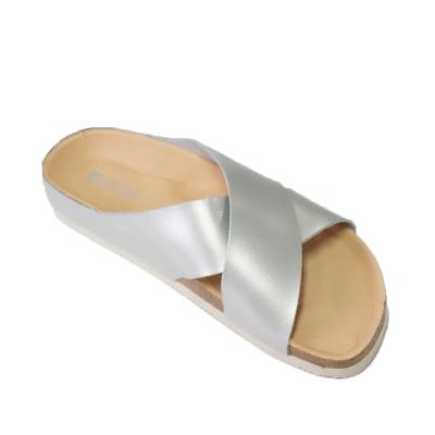 China Fashion Trend Silver Smooth Straps Women Flip Flops Anti Skid Cork Slippers Open-Toe for sale