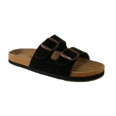 China Fashion trend black cow suede upper double strap buckle EVA outsole cork rubber slippers for sale