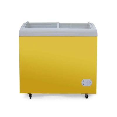 China 260L Single-temperature Single-temperature Door Display Ice Cream Curved Chest Glass Freezer With Solar Power for sale