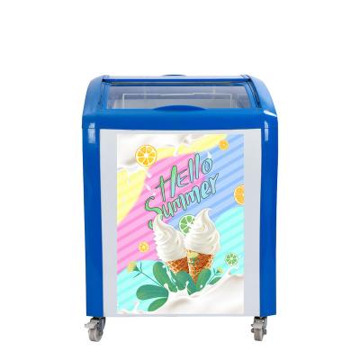 China Energy Saving Freezer SD/SC 150Y Curved Glass Door Solar Ice Cream / Beverage Cooler for sale