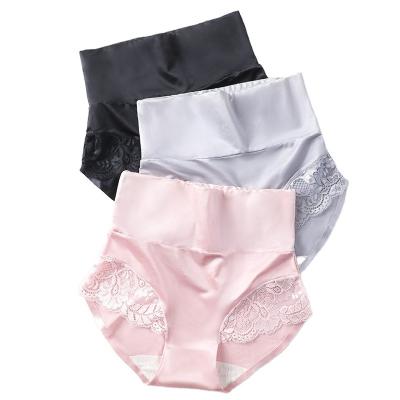 China Antibacterial Women's Sexy Ice Silk Nylon High Waist Lace High Briefs Briefs Underwear Seamless Thin Breathable 3 Pack for sale