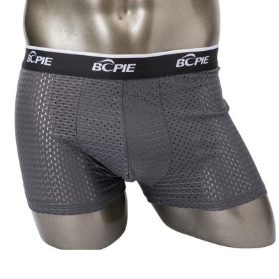 China Antibacterial Custom Made High Quality Polyester Mesh Underwear Gray Color Boxers Briefs For Men for sale