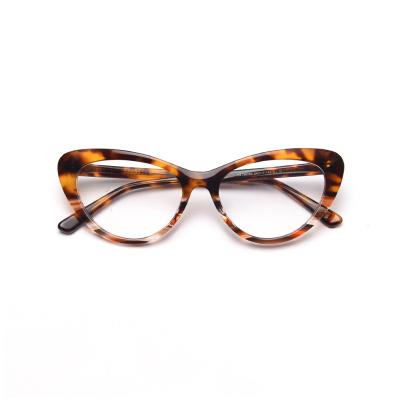 China Luxury Wholesale Sexy Cat Eye Shaped Acetate Plate Eyeglasses Optical Frames Optical Eyewear For Ladies for sale