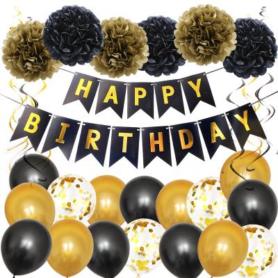 China Advertising Toy Advertising Toy Drop Shipping 45 Pcs/Set Black Happy Birthday Decoration Set Happy Birthday Party Banner Metal Latex Balloon Globos Party Kit for sale