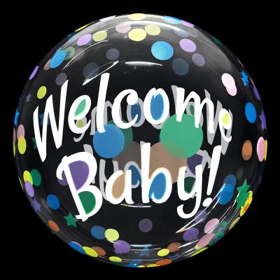 China Advertising Toy BLN Toy 20 Inch Round Shape Stretchable Clear Latex Printed Welcome Baby Bobo Plastic Bubble Balloon for sale