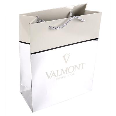 China Custom Printed Glossy Silver Paper Carrier Bags With Embossed Logo Suppliers for sale