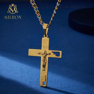 China Hop Jesus Cross Pendant Necklace Stainless Steel Cross Men's Stainless Steel Million Pendant NDZ1129 18kGold Solid Gold Hip Hop for sale