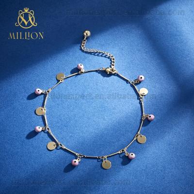 China JLW7102 Wholesale Evil Eye Tennis Pink Evil Eye Charm Jewelry 18k Blue Gold Plated Turkish Evil Eye Anklet Chain Jewelry for sale