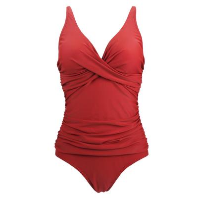 China Solid Color V Neck Breathable Swimwear Fold Over Sexy One Piece Swimsuit Custom Made for sale