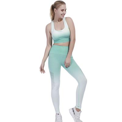 China Breathable Hollow Gradient Color Yoga Wear Fitness Sets Two Piece Seamless Yoga Set for sale