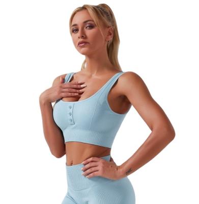 China Button Vest Sports Seamless Bra Fitness Woman Yoga Sports Breathable Knitted Top Bra for sale