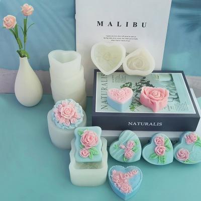 China Valentine's Day Love Rose Aromatherapy Candle Gypsum Diffuser Viable Stone Abrasive Handmade Soap Silicone Mold DIY for sale