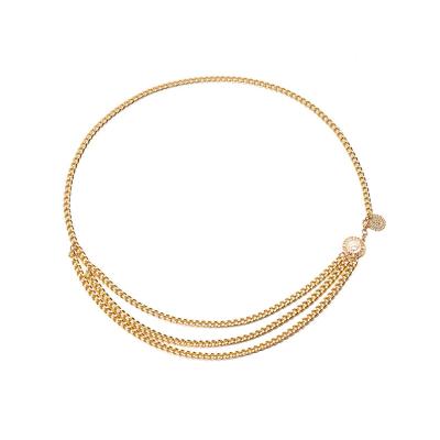 China Trend Women Fashion Hip Belt High Waist Gold Narrow Chain Chunky Fringes Crystal Diamond Waist Metal Chain Retro Sexy Cool Belt for sale