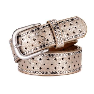 China Alloy Fashion Cool Rhinestone Rivet Decorate New Alloy Belt Women's Belt Pin Buckle Vintage Casual Fancy Genuine Leather Belt Jeans for sale