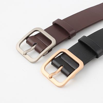 China New All-match Gold Ladies Pin Belt Korean Fashion Trend PU Vintage Buckle Vintage Students Belt Square Casual Square Buckle Leather Belt for sale