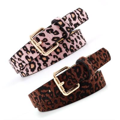 China Vintage Decorative Buckle Belt Women's Simple All-match Square Buckle Belt Fashion Leopard Printing Square Korean Spotted Plush Belt New for sale