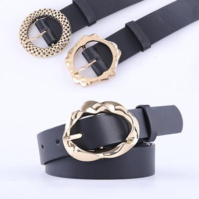 China All-match Luxury PU Waistbelt Pin Buckle New Daily Lifestyle Round Buckle Women Punk Fashion Belt Jeans Leather Black Diet Casual Belt for sale