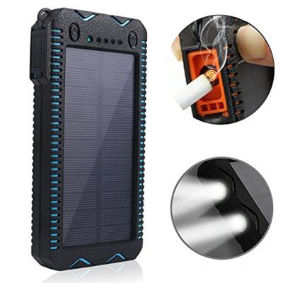 China Outdoor Waterproof 2LED Lights Solar Charger 2 USB Solar Power Banks Portable Cigarette Lighter 20000mAh for sale