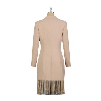 China Anti-Static Lapel Button Long Sleeve Cardigan Fringe Party Jacket L-4XL Plus Size Women's Dress for sale