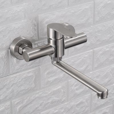 China Metered Wall Mounted Faucets 304 Stainless Steel Double Handle Kitchen Mixer Tap for sale