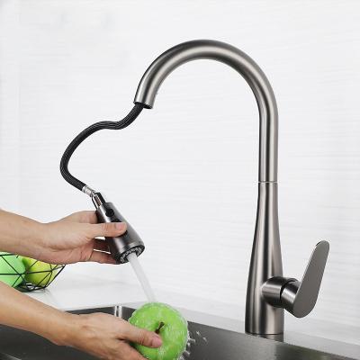 China Pull Out Spray Deck Mounted High Quality Stainless Steel Sink Brushed Water Faucet Pull Out Kitchen Faucet for sale