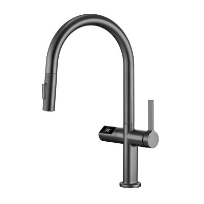 China New Products Sense Faucets Digital Display Kitchen Brass Induction Sink Faucet Hot And Cold Temperature Slide Faucet for sale