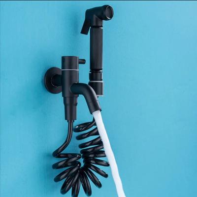 China New Design Washing Machine Faucet Modern Multifunctional Wall Mount Double Handles Two Water Bibcock Faucets With Vivid Gun Set for sale