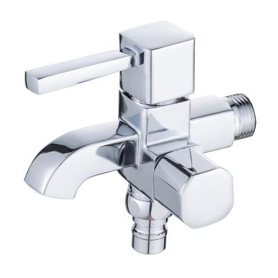 China Modern Design Square Double Handles Brass Garden Wall Water Tap Two Water Outlets Cartridge Bibcock Faucet for sale