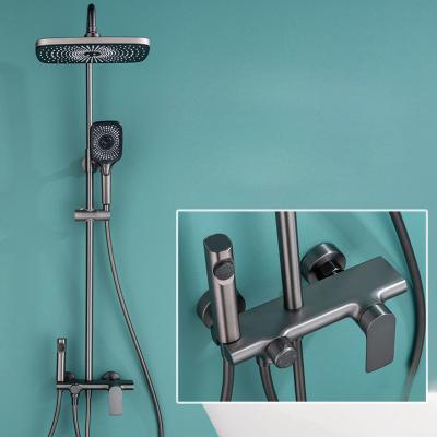 China With Slide Bar Bathroom Copper Luxury Shower System Wall Mounted Rainfall Shower Head Mixer Faucet Set for sale