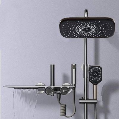 China With Slide Bar Tomahawk Digital Display Shower Set Four-Function Brass Material Gun Gray Constant Temperature Shower Set With Sprayer for sale