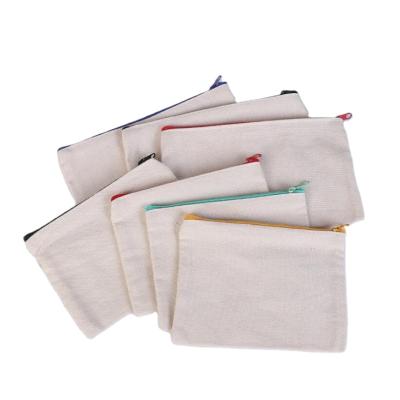 China Eco Friendly Reusable Cotton Cosmetic Bags White Canvas Reusable Zipper Multicolor Makeup Pouch Bag for sale