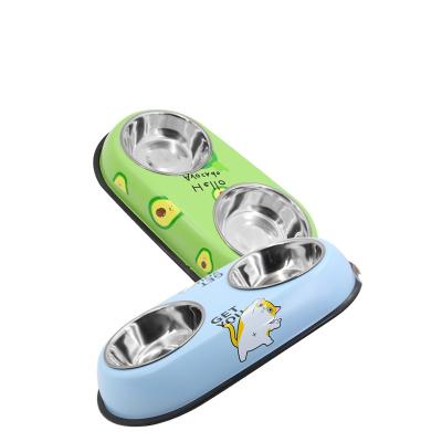 China Automatic Pet Products Double Anti Slip Stainless Steel Dog Cat Bowl Double Pet Feeder Dog Food Bowl for sale