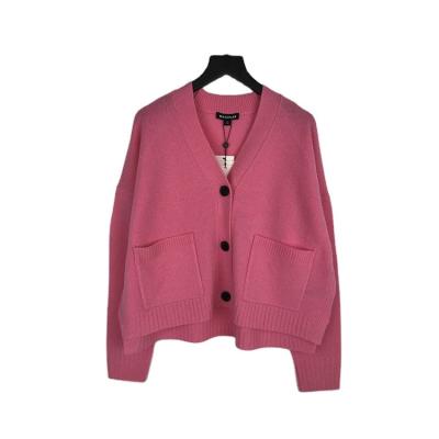 China High Quality Anti-wrinkle Women's Cardigan Women's Slit Edge Solid Color V-Neckline Long Sleeve Knit Sweater With Pocket Ladies Cardigan Sweater for sale