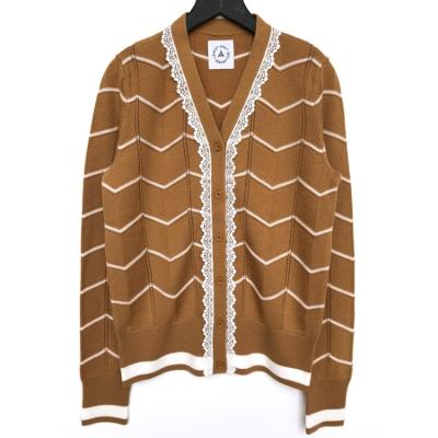 China Latest Anti-wrinkle Design Knitwear Autumn Winter Wool Stripe Knitted Lady Women Casual Cardigan Sweater Long Sleeve for sale