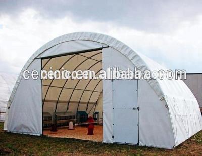 China Metal Fabric Building With Side Opening And Walk-in Doors, Commercial Warehouse Storage Shelter for sale