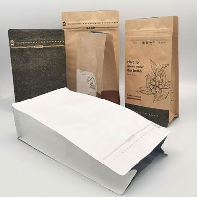 China Moisture Proof Recyclable Paper Bag Laminated Kraft Paper Flat Bottom Coffee Bags Eco Friendly for sale