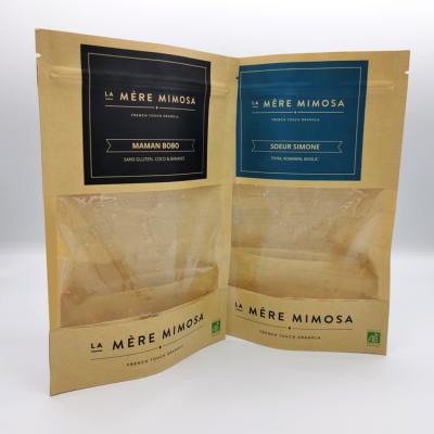 China Moisture Proof Kraft Paper Bags With Clear Windows Custom Stand Up Kraft Paper Pouch Bag Window Transparent Paper Bag for sale