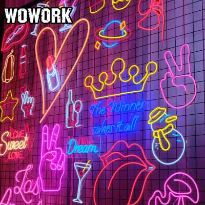 China 2022 WOWORK Fushun Waterproof Cable Suppliers 3D Outdoor Hanging LED Front Window Store Customized Logo Display Neon Signs For Advertising for sale