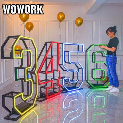 China Waterproof WOWORK 2022 Newcomer Custom Outside 3D Metal Wire Geometric Frame Numbers For Birthday Party Decorations for sale