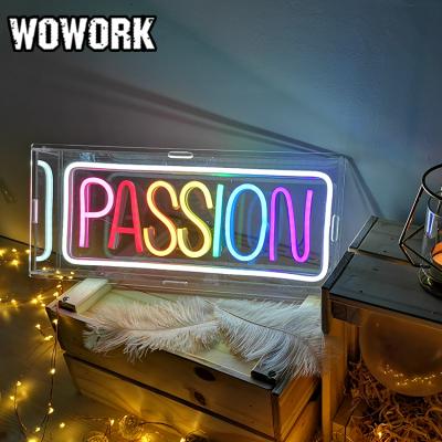 China Custom DC12V waterproof WOWORK powered high quality custom neon led sign with clear plastic box for sale